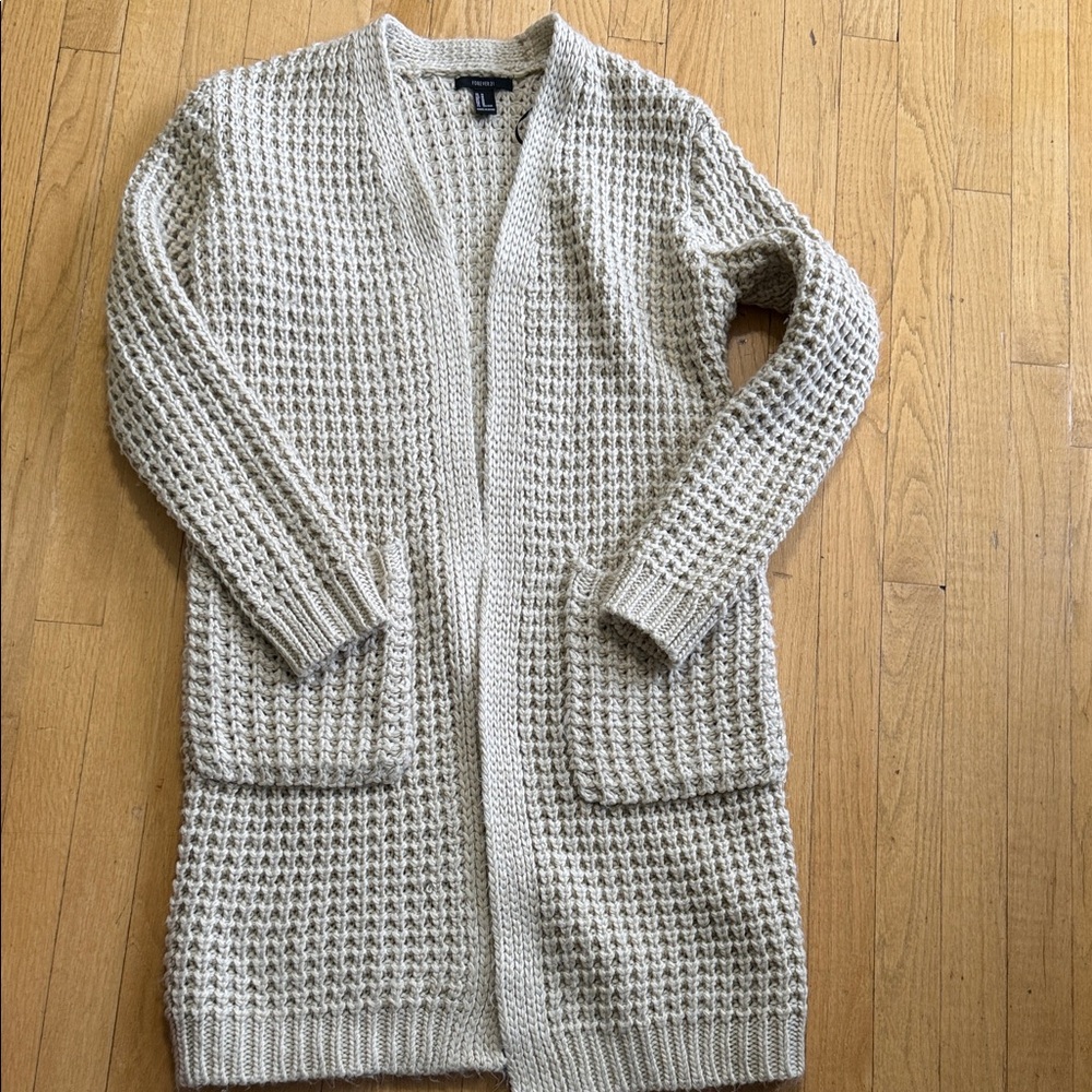 Forever 21 Cream Textured Knit Cardigan
